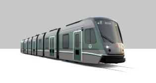 MBTA’s winning exterior design for its Green Line Type 10 “supercars” from CAF USA Inc. (pictured) was selected by riders and the transit agency’s employees. (Rendering Courtesy of MBTA)