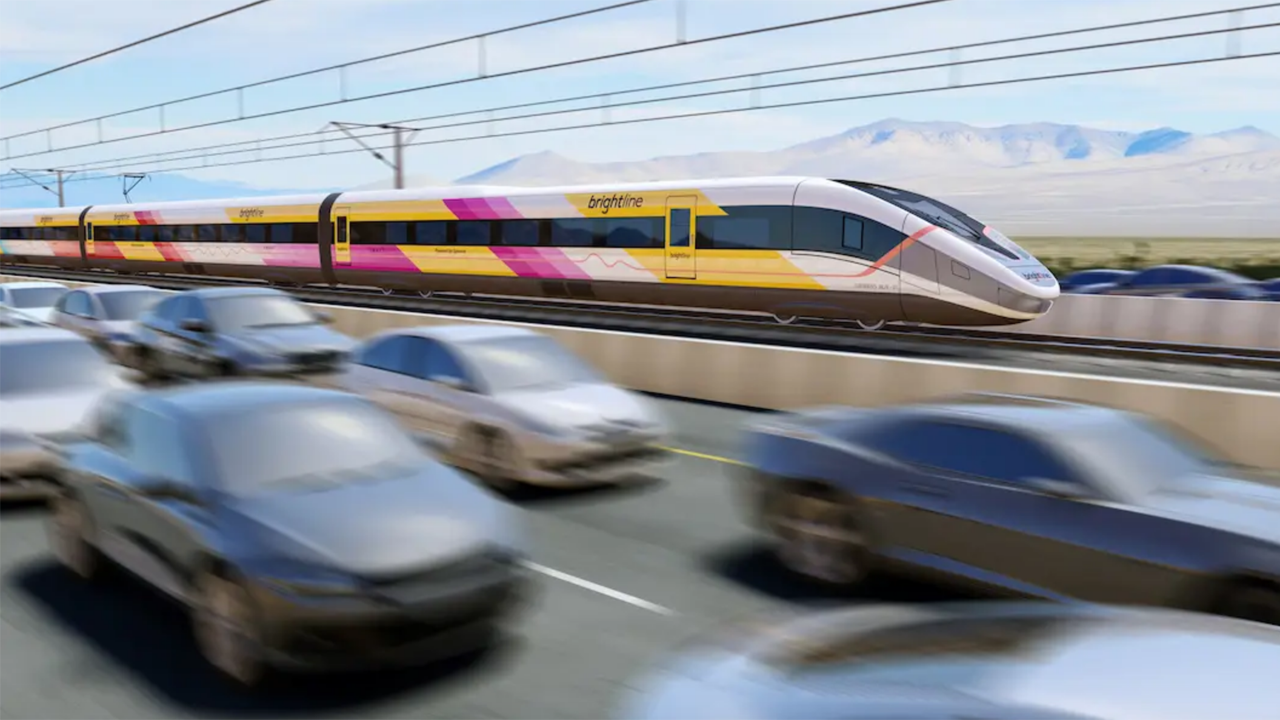 “Connecting Las Vegas and Southern California will provide wide-spread public benefits to both states, creating thousands of jobs and jumpstarting a new level of economic competitiveness for the region,” Brightline Founder and Chairman Wes Edens said. “We appreciate the confidence placed in us by DOT and are ready to get to work.” (Rendering Courtesy of Brightline West)