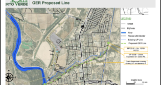 A map of Green Eagle Railroad LLC’s proposed 1.335-mile common carrier rail line in Maverick County, Tex., extending from the southern border of the United States and connecting to Union Pacific (UP) at approximately milepost 31 on the Eagle Pass Subdivision. The line is part of parent company PVH’s proposed trade corridor for freight and commercial motor vehicles extending into Mexico. (GER Map)