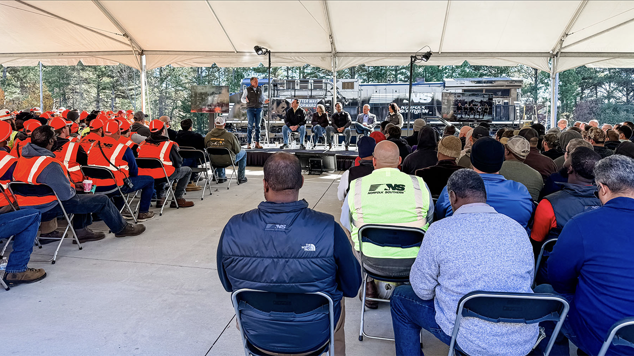 Norfolk Southern President and CEO Alan H. Shaw on Dec. 6 addressed employees at a company-wide town hall meeting. (NS Photograph)