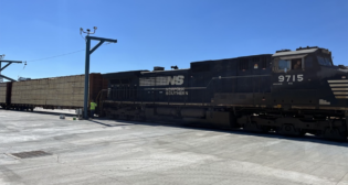 Norfolk Southern in 2023 moved its first carloads at partner Idaho Forest Group’s new sawmill in Lamar County, Miss. (NS Photograph)