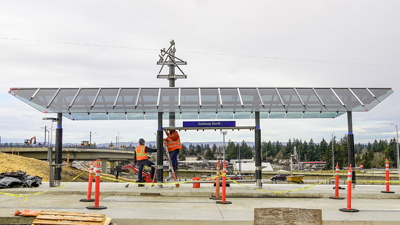 TriMet’s Gateway North MAX Station, the first new station in nine years, is set to open March 4 as part of the “A Better Red” MAX Extension and Reliability Improvements Project. (TriMet Photograph)