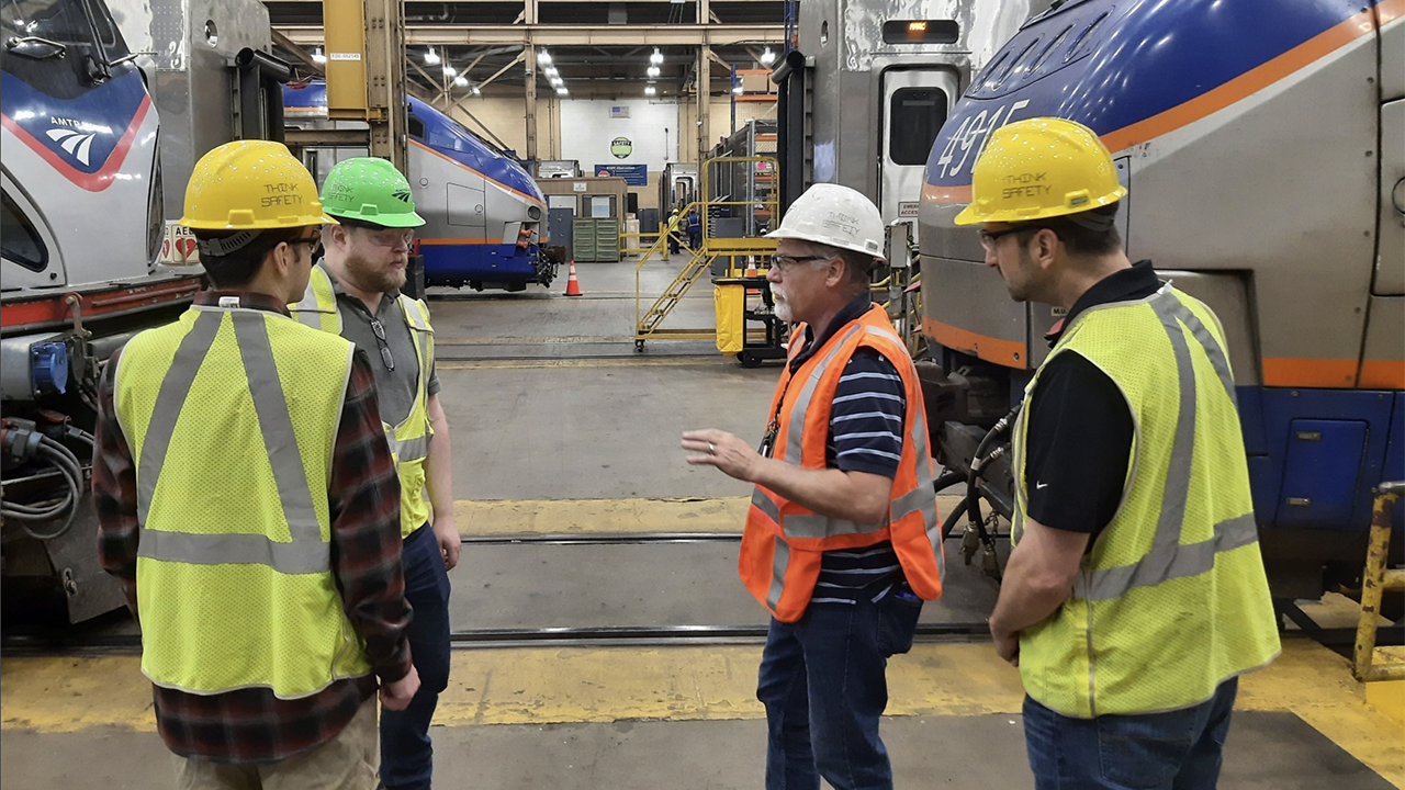 ASLRRA’s Fred Oelsner, Cameron Downs and Richard Sherman recently joined Wi-Tronix’s Chad Jasmin for a field tour of Amtrak’s Ivy City Maintenance Facility in Washington, D.C. (ASLRRA Photograph)