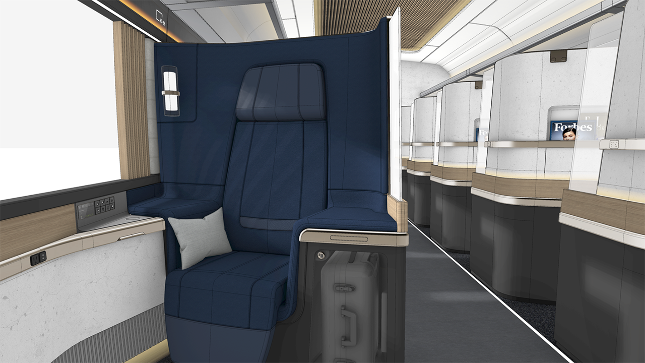 Among the potential seating options for CHSRA trainset interiors are premium “cocoon”-style seats. (Rendering Courtesy of CHSRA, Subject to Change)