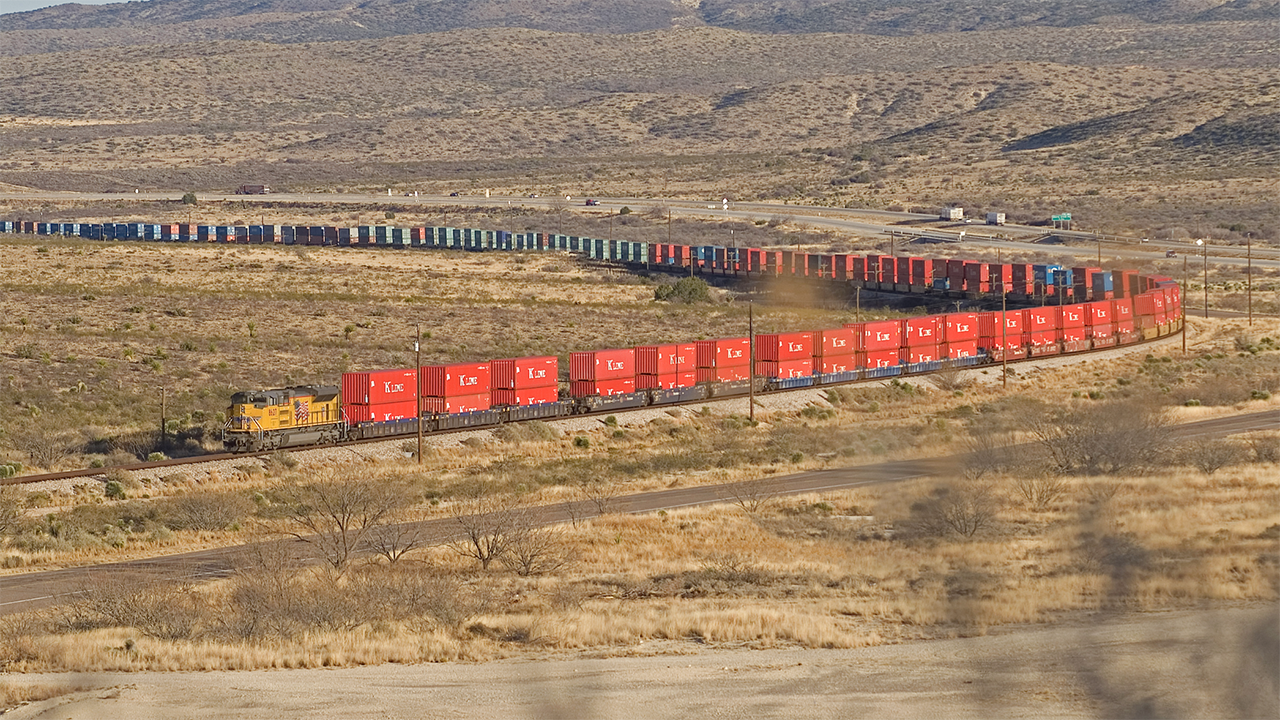 “While rail bridge closures at Eagle Pass and El Paso affect approximately 45% of UP’s cross-border business, we expect the impact on overall volumes to be minimal due to quick resolution of activity,” TD Cowen analysts report. (Union Pacific Photograph)