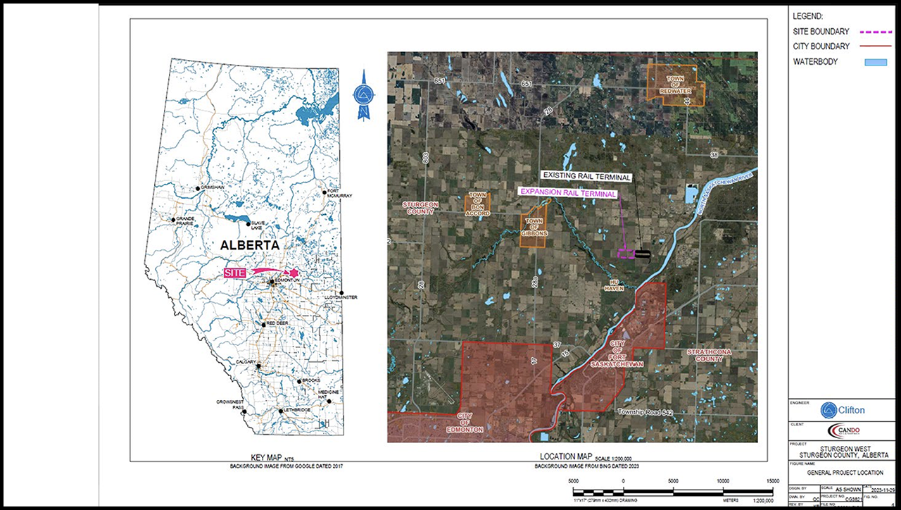 Cando Rail & Terminals is proposing to expand by approximately 321 acres its Sturgeon terminal in Alberta.
