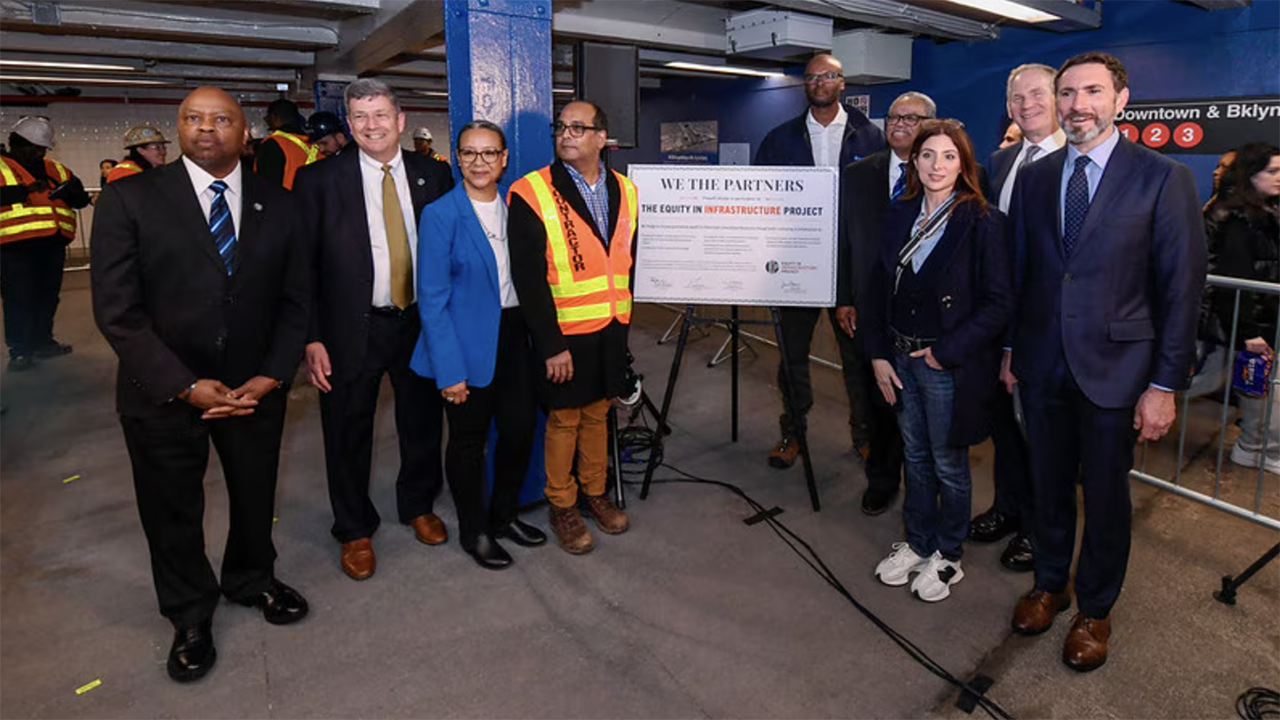 New York MTA officials were joined by “Equity in Infrastructure Project” (EIP) founders Phillip A. Washington and John D. Porcari, and Chicago Transit Authority President Dorval R. Carter, Jr., who also serves as EIP Chair, to sign the EIP pledge on March 7. (New York MTA Photograph).