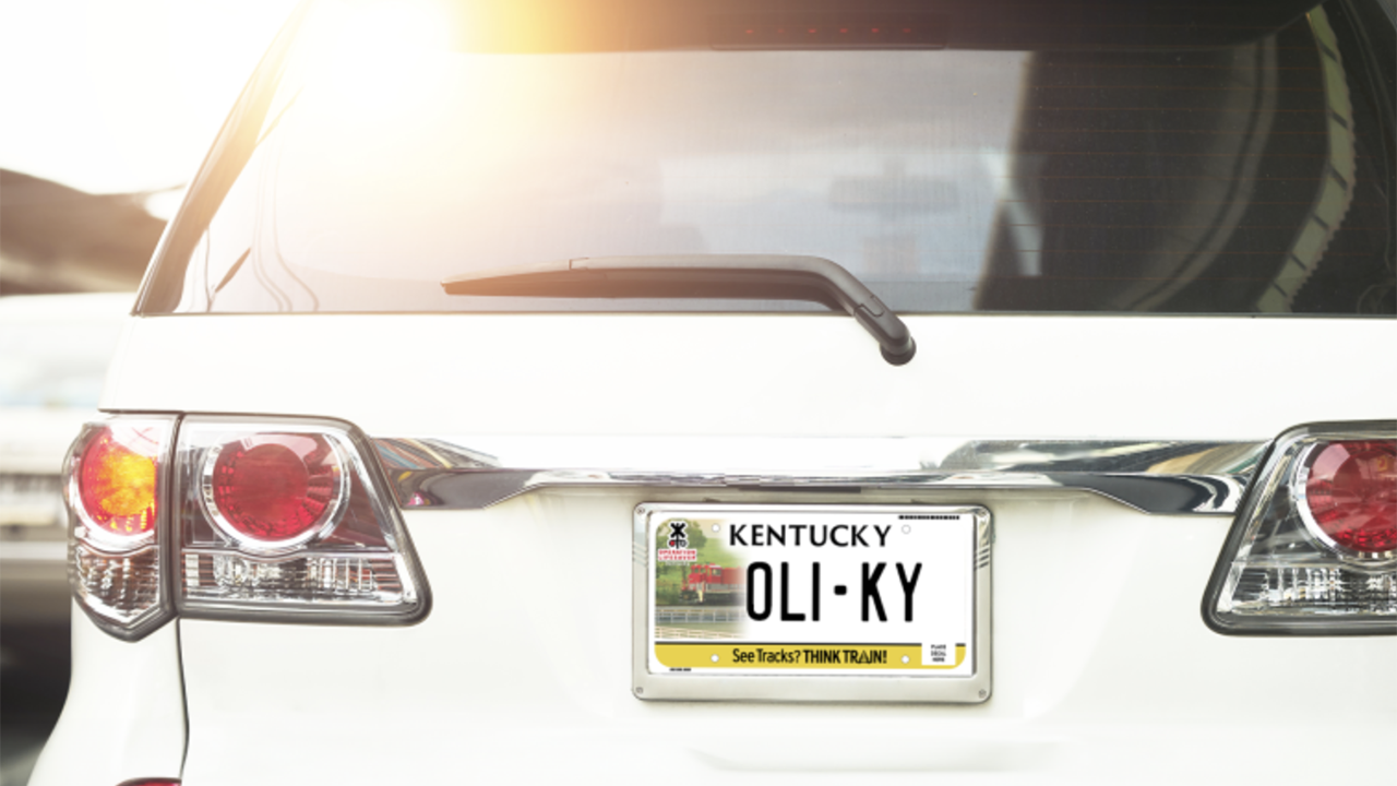 Pictured: Operation Lifesaver Kentucky’s new specialty license plate, which was designed in collaboration with R.J. Corman Railroad Company. (Photograph Courtesy of R.J. Corman Railroad Company)