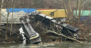 “Rescue Engine 1413 is currently on scene with a train derailment in the area of Riverside Dr. in Lower Saucon. It is reported there are no injuries, with train cars into the river. Lower Saucon Fire Rescue and Northampton County Emergency Management Services are working with multiple local and state agencies on this incident,” the Nancy Run Fire Company of Bethlehem, Pa., reported early March 2 on Facebook. (Photograph Courtesy of Nancy Run Fire Company, via Facebook)