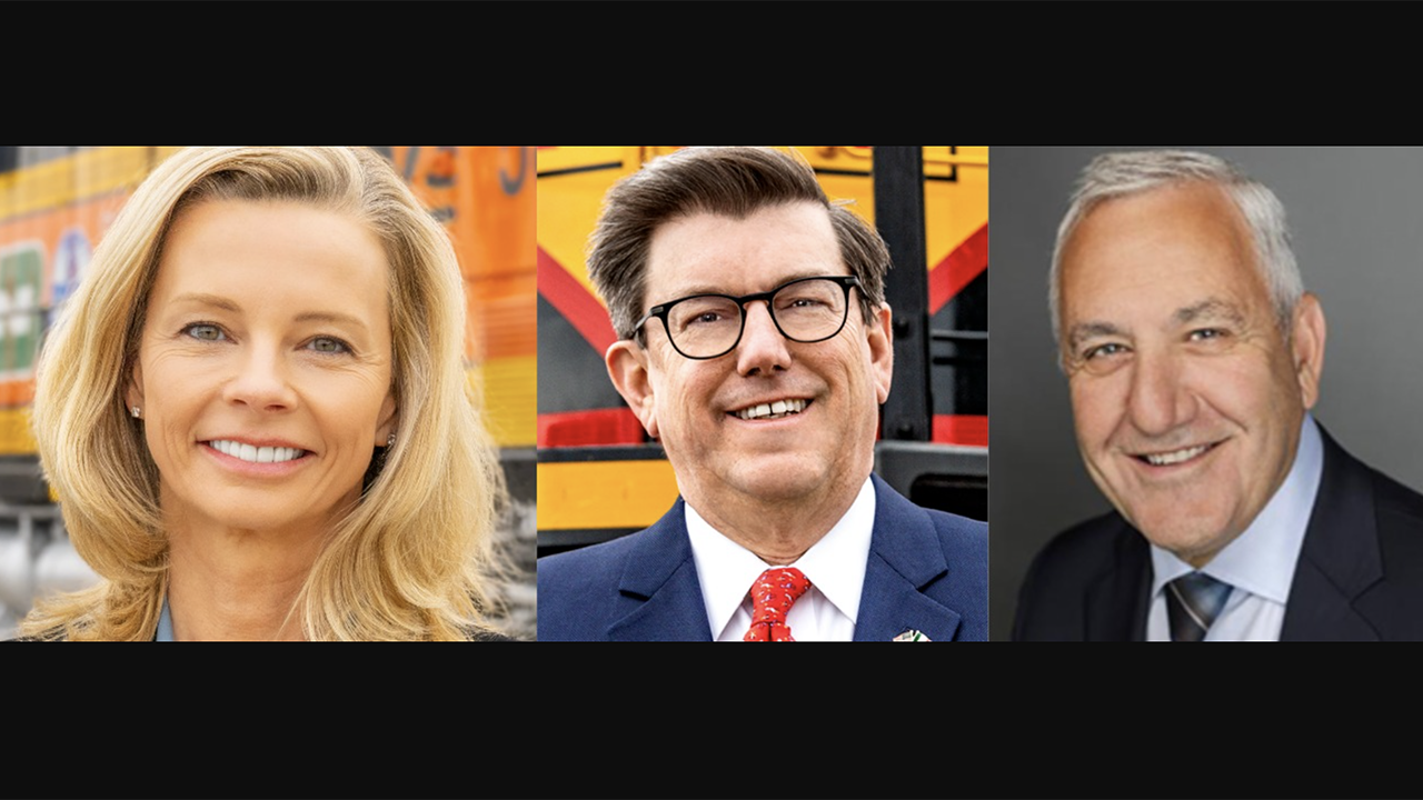 Headlining the 2024 NARS Annual Meeting in Chicago are BNSF President and CEO Katie Farmer (Railway Age’s 2023 Railroader of the Year), retired Kansas City Southern CEO Patrick Ottensmeyer (Railway Age’s 2020 Railroader of the Year and 2022 Co-Railroader of the Year), and Union Pacific CEO Jim Vena.