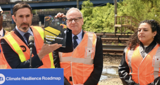 MTA Chair and CEO Janno Lieber and MTA Construction and Development President Jamie Torres-Springer (pictured, left) on April 25 announced the agency’s Climate Resilience Roadmap at the Metro-North Railroad Mott Haven Yard. (Marc A. Hermann / MTA)