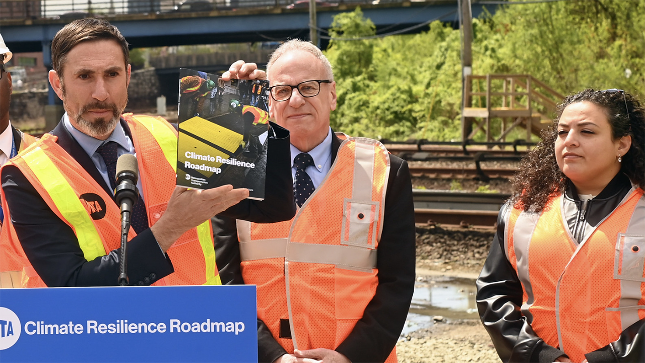 MTA Chair and CEO Janno Lieber and MTA Construction and Development President Jamie Torres-Springer (pictured, left) on April 25 announced the agency’s Climate Resilience Roadmap at the Metro-North Railroad Mott Haven Yard. (Marc A. Hermann / MTA)