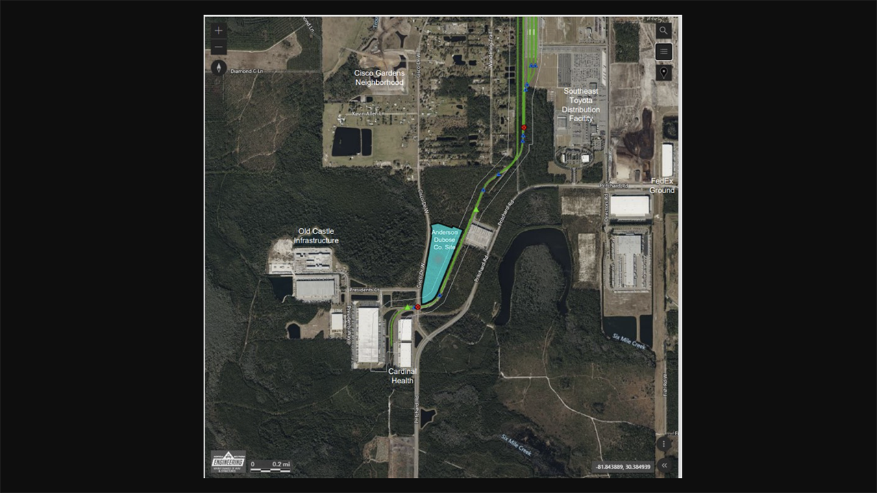 Norfolk Southern will serve Anderson-DuBose Company’s new cold-storage distribution facility in Jacksonville, Fla.-based Westlake Industrial Park (pictured). (NS Image)