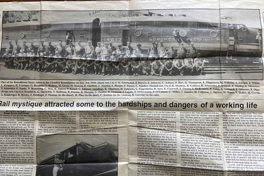 Newspaper clipping featuring some of the Glendive roundhouse workers on July 3, 1948 (BNSF)