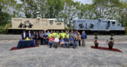 Pictured: May 17 unveiling and dedication of NSHR’s LVRR 9052 (Veterans Unit) and LVRR 9050 (Memorial Unit) on the Lundy Warehouse rail siding in Pennsylvania. (NSHR Photograph)